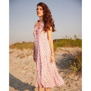 Hatley Womens Aria‎ Midi Dress Empire Waist Ruffle V Neck Sunburst Cross Size XL